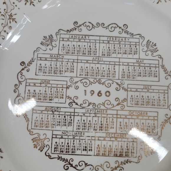 Vtg Harkerware 1960s Calendar‎ Souvenir Plate Gold White Made In USA Collectible - Picture 8 of 11